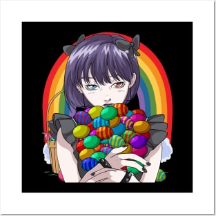 Goth Anime Girl Easter Eggs Rainbow Posters and Art